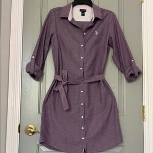 U.S. Polo Assn. Plum Button-Front Tie-Waist Shirt Dress